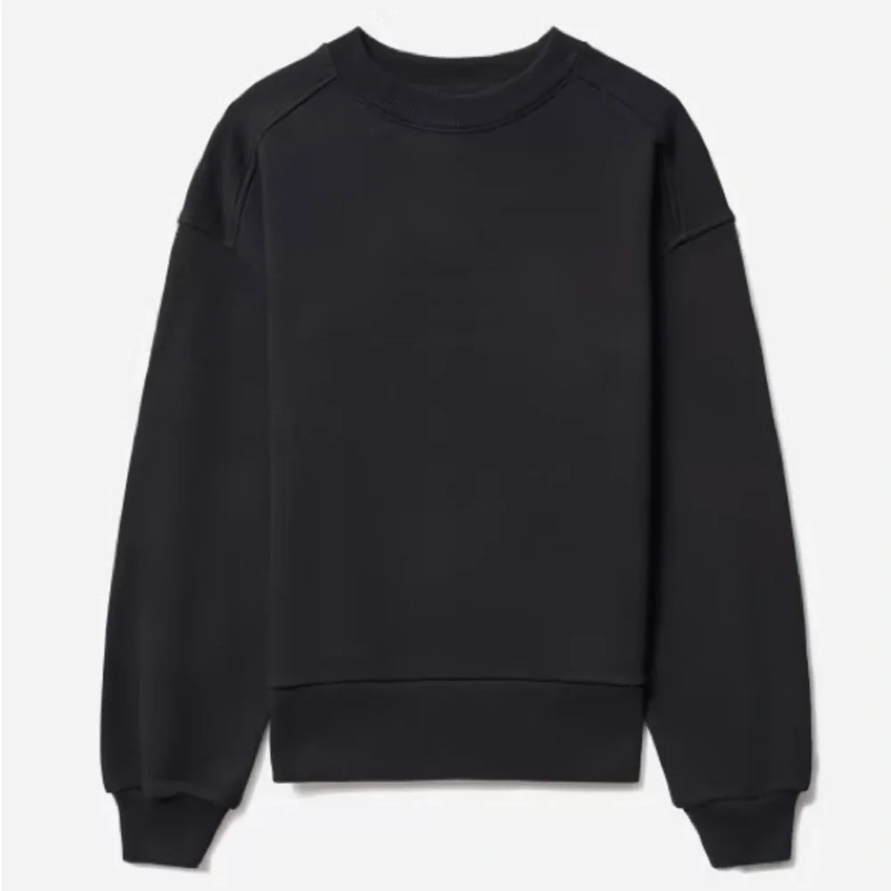 EVERLANE The Track Oversized Crew Neck Sweatshirt Ribbed Cuff Black Size XS NEW